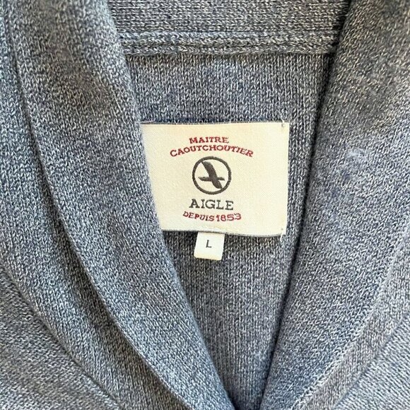 AIGLE MEN'S GREY 100% COTTON SHAWL LAPEL CARDIGAN - L - Picture 8 of 13
